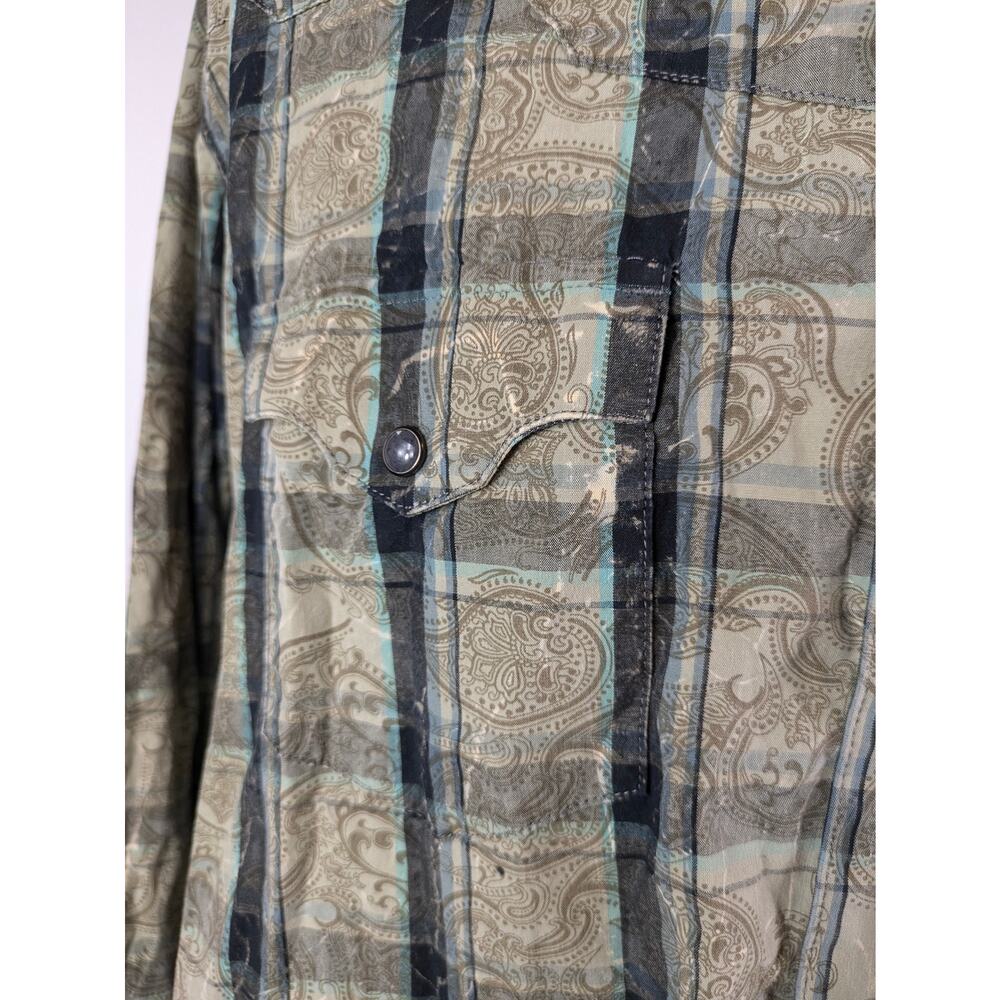 Wrangler Retro Mens XL Shirt Black Pearl Snap Paisley Plaid Button Up Pocket Top - Picture 6 of 12